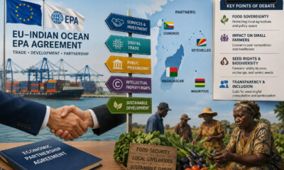 EU–Indian Ocean EPA agreement highlighting trade, intellectual property rules, and concerns over food sovereignty, small farmers, and economic development in Madagascar, Mauritius, Seychelles, and Comoros.