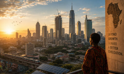 A symbolic image of Africa's skyline at dawn, representing the continent's economic rise and the deeper question of what kind of civilization it is building beyond GDP growth.