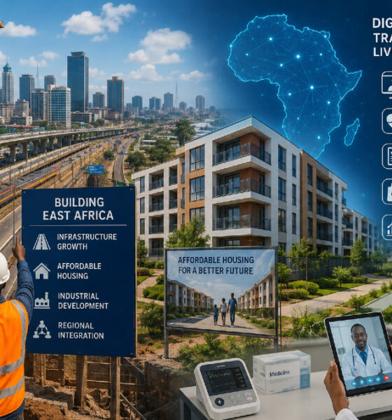 East Africa urban construction boom and digital health innovation, highlighting Kenya infrastructure growth, housing development, and technology-driven healthcare transformation across Africa
