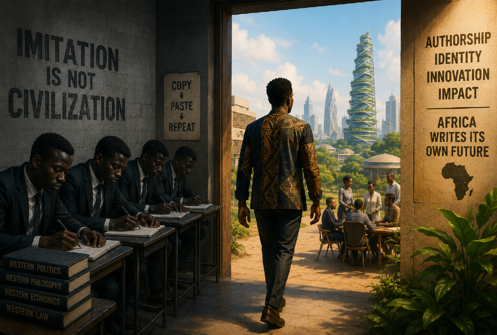 Africa's imitation trap stunts civilizational maturity — arguing that genuine progress demands authorship, not mimicry of borrowed Western forms..
