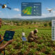 AI in African agriculture concept showing farmers using drones, sensors, and satellite data to improve crop yields, monitor soil health, and enhance food security across diverse farming landscapes.