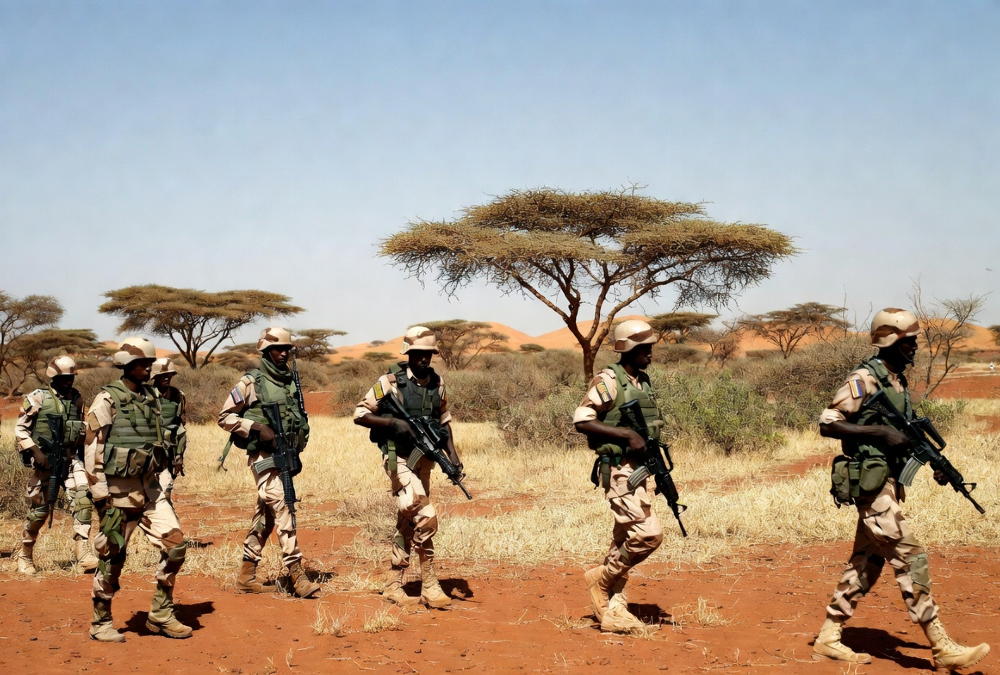 Armed patrol in the Sahel region of Mali, where jihadist insurgencies and ethnic militias have destabilized one of Africa's most sensitive transitional zones.