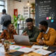 Young African entrepreneurs building startups, collaborating in small offices, and driving job creation and economic growth across local communities in Africa