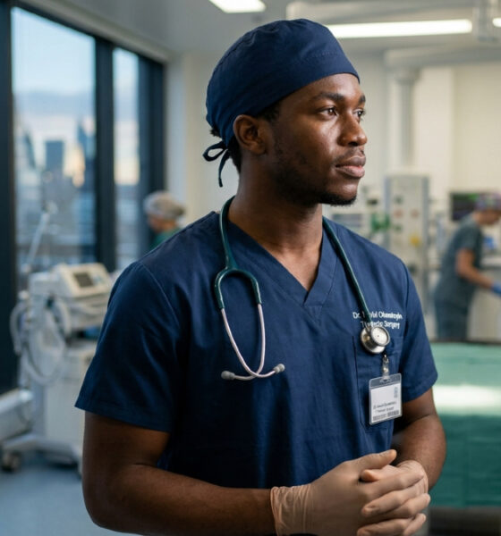 African doctor working internationally, symbolizing skilled talent migration.