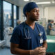 African doctor working internationally, symbolizing skilled talent migration.