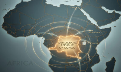 Map of Africa highlighting the Democratic Republic of Congo as a central hub connecting regional trade corridors, energy networks, and economic integration across the continent