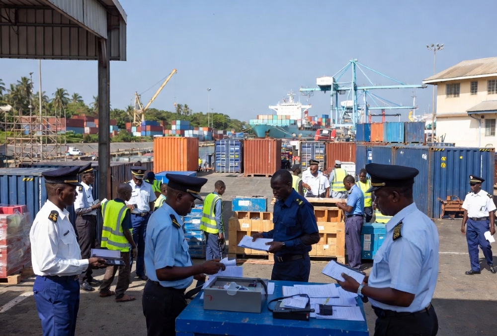 Border inspection checkpoint at African port where goods undergo conformity assessment and quality control procedures