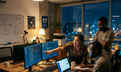 Tech entrepreneurs collaborating in a West Africa fintech startup representing the growing African digital economy.