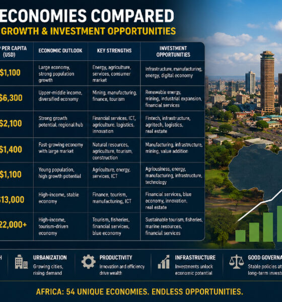 African economies comparison showing GDP per capita growth, productivity, investment opportunities, and wealth creation across Nigeria, South Africa, Kenya, Tanzania, Uganda, Mauritius, and Seychelles.