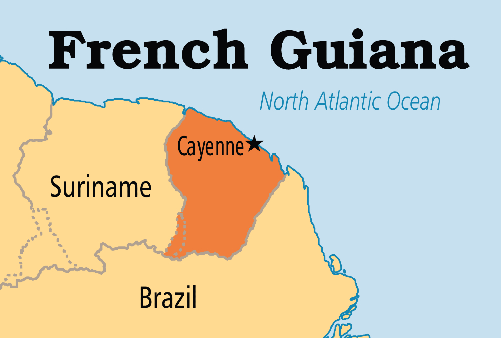 Map showing French Guiana's location as the eighth associate member of the Caribbean Community (CARICOM).