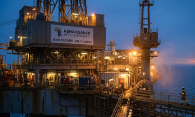 Offshore oil rig representing Renaissance Africa Energy's JK-004 discovery in OML 74, Nigeria's upstream exploration sector