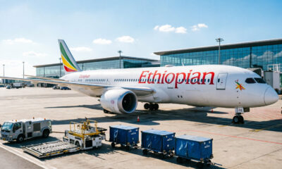 Ethiopian Airlines cargo freighter loading operations at Bole International Airport