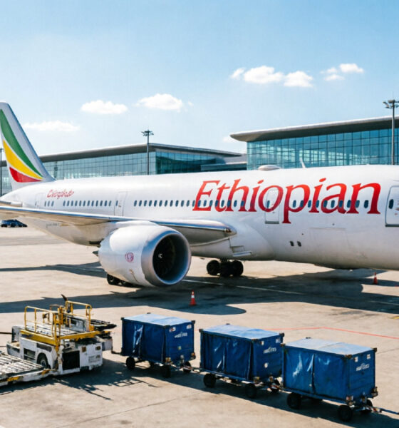 Ethiopian Airlines cargo freighter loading operations at Bole International Airport