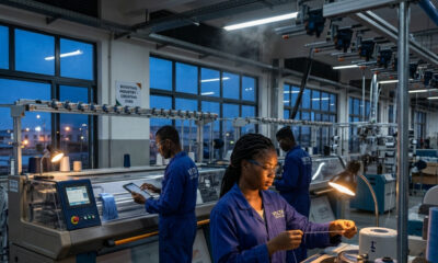 Workers at a modern manufacturing plant in Africa, highlighting the continent's push to boost industrial capacity and create jobs.