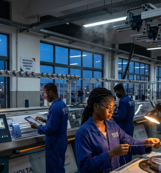 Workers at a modern manufacturing plant in Africa, highlighting the continent's push to boost industrial capacity and create jobs.
