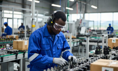 African industrial worker assembling components in a modern factory as part of regional supply chain development under the AfCFTA.
