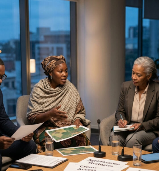Diverse group of African bankers, farmers, and policymakers seated together at a roundtable discussion on agriculture financing gap solutions