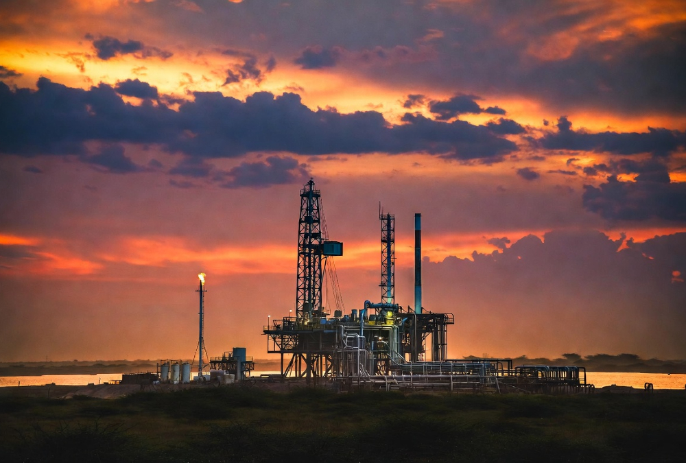 African oil rig and gas infrastructure at sunset, symbolizing Africa's $45 billion energy investment drive across oil, gas, and renewable power projects