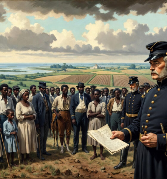 Reparations for slavery history: Union General Sherman's Special Field Order No. 15 promising "40 acres and a mule" to freed African American families in 1865.