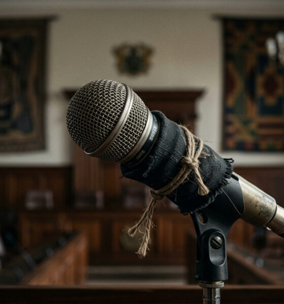 A silenced microphone symbolizing ethical surrender and quiet complicity in Africa's leadership and institutional crisis.