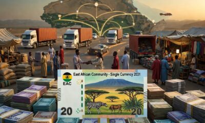 Conceptual image of East African currency and cross-border trade, symbolizing the EAC single currency goal for 2031.