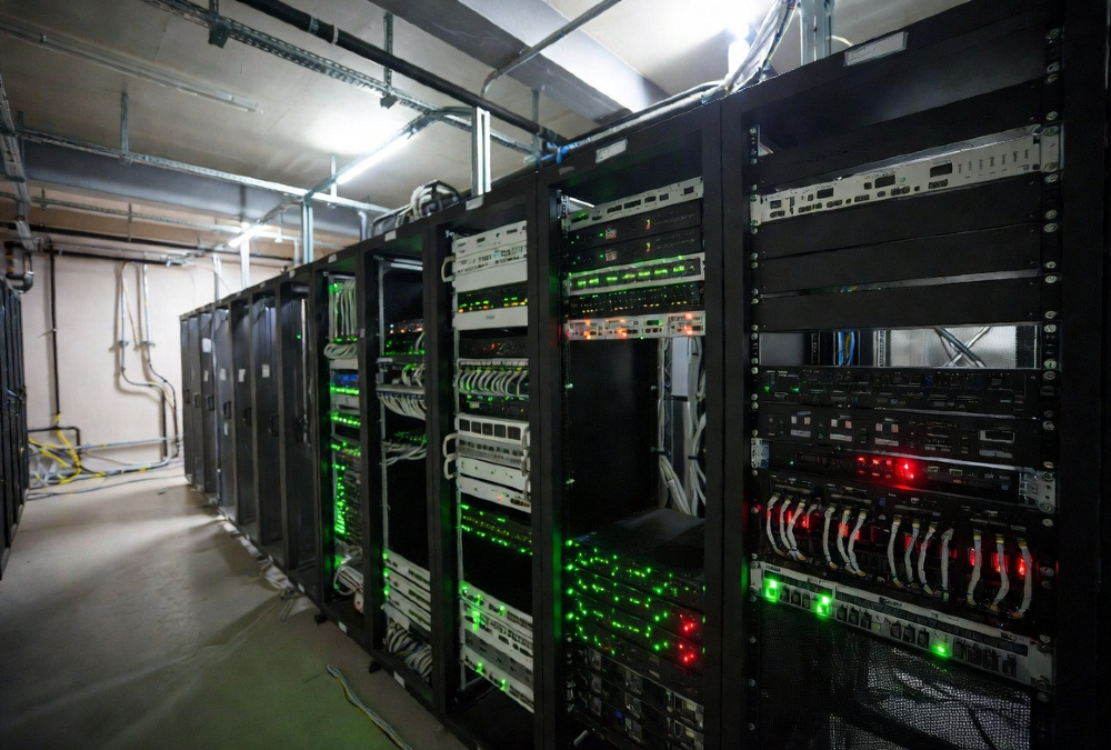 Server racks in African data center providing digital infrastructure for fintech, AI, and cloud computing services