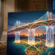 Abstract illustration of a bridge supported by invisible moral pillars - trust, duty, and social cohesion - representing Africa's unseen foundations of governance.