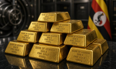 Gold bars representing Uganda's central bank strategy to build national reserves through domestic purchases from local miners rather than international markets