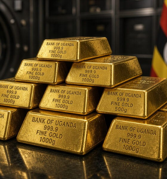 Gold bars representing Uganda's central bank strategy to build national reserves through domestic purchases from local miners rather than international markets
