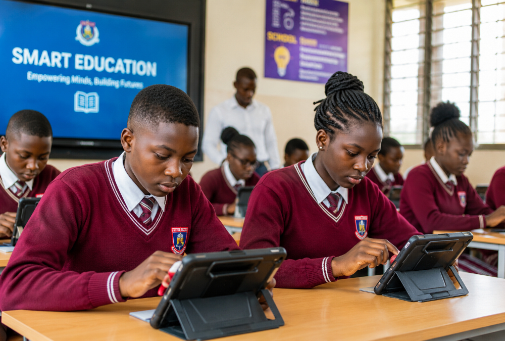 Kenyan students using digital tablets in a Smart Education program