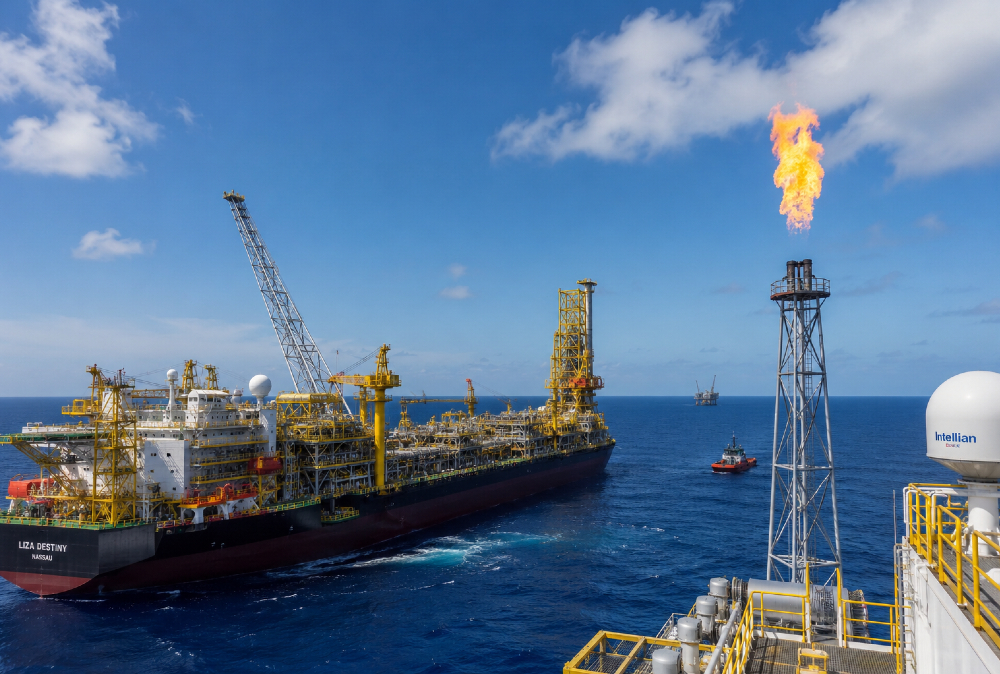 Offshore oil production in Guyana driving rapid economic growth and national infrastructure development.