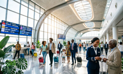 Africans at a modern African airport terminal representing Africa tourism infrastructure growth and improved connectivity