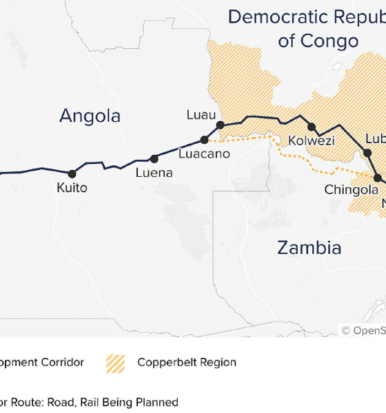 Lobito Corridor railway linking Angola and the Democratic Republic of Congo to support regional trade and mineral exports.