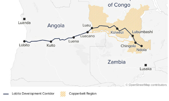 Lobito Corridor railway linking Angola and the Democratic Republic of Congo to support regional trade and mineral exports.