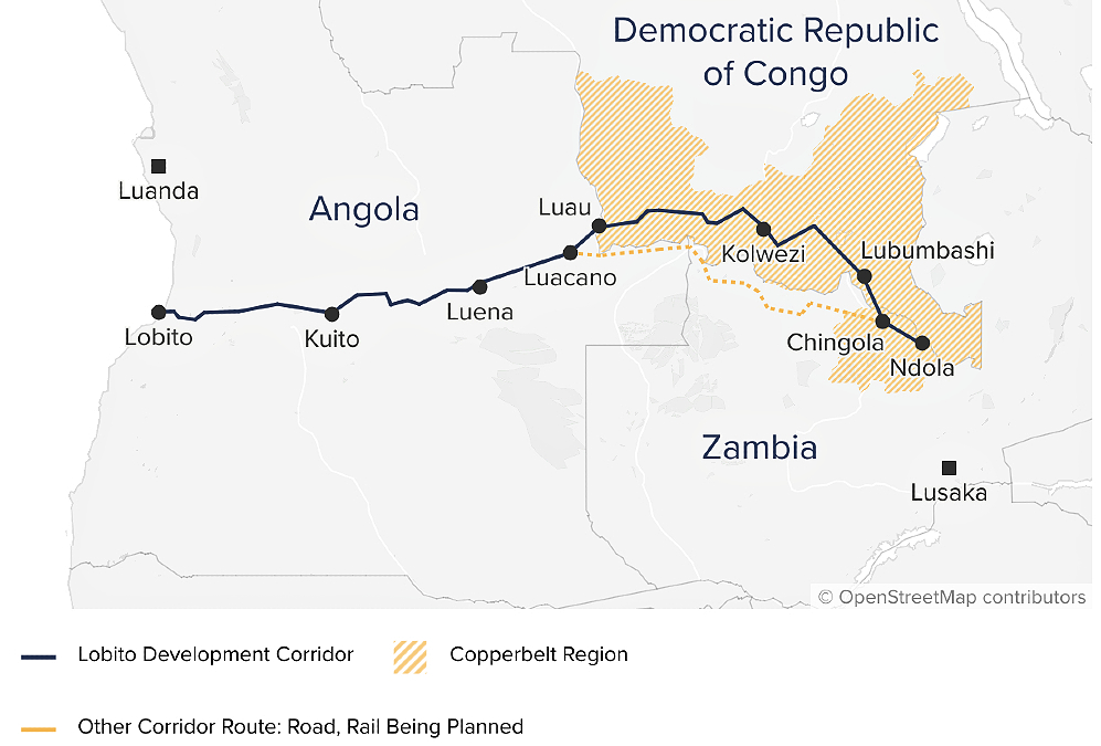 Lobito Corridor railway linking Angola and the Democratic Republic of Congo to support regional trade and mineral exports.