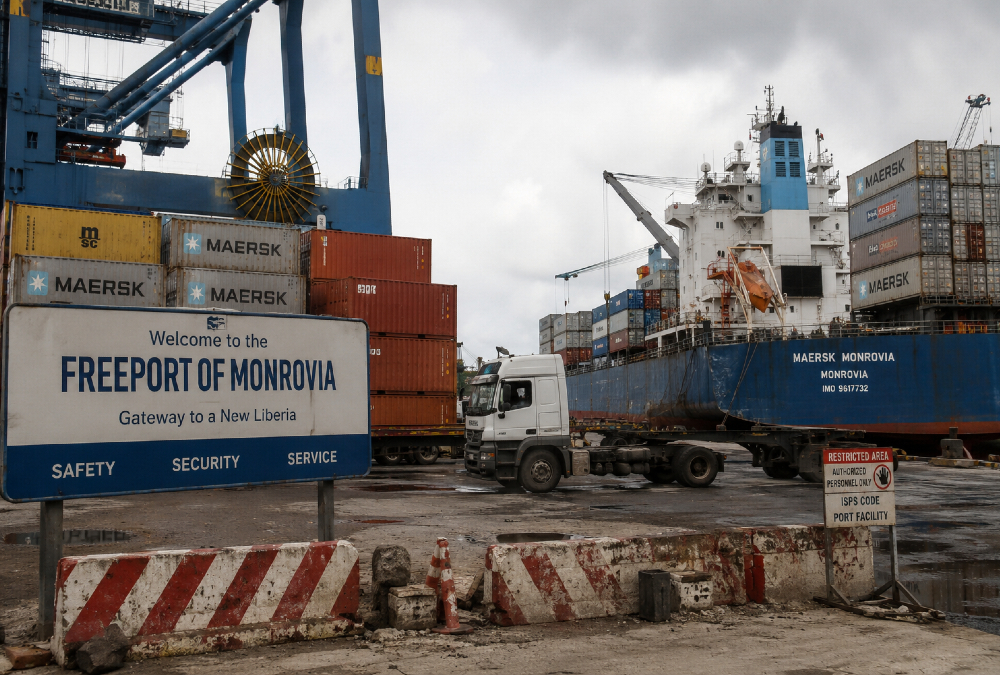 Cargo containers at the Freeport of Monrovia, where port capacity constrains AfCFTA trade