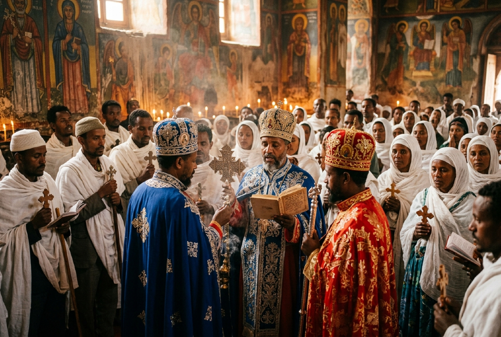 Ethiopian Orthodox priests and congregants holding prayer vigil amid ongoing church persecution