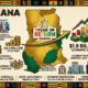 Map of Ghana highlighting the Year of Return campaign, which turned a $3.5 million investment into $1.9 billion in diaspora tourism and citizenship applications.