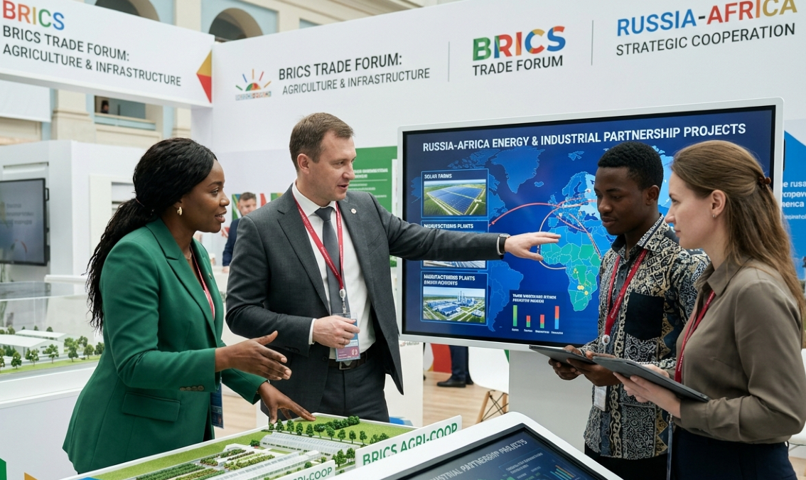 Russia Africa trade partnership within the BRICS alliance, supporting agriculture, energy, and industrial cooperation