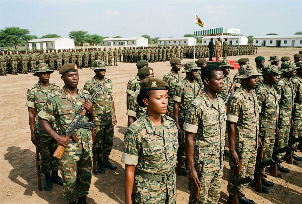 African soldiers in formation during a military review, representing the continent's frequent command reshuffles and the tension between professionalism and presidential loyalty