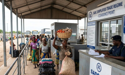 Small-scale traders crossing a Southern African border post under the SADC Simplified Trade Regime, which aims to simplify customs procedures for cross-border trade.
