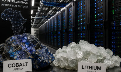 Cobalt and lithium ore beside server racks, illustrating Africa's AI strategy of turning resources into intelligence