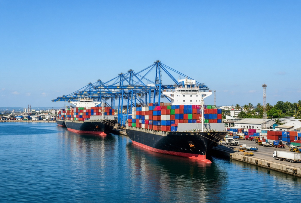 Container ships docked at Dar es Salaam port in Tanzania, East Africa's growing export gateway and logistics hub