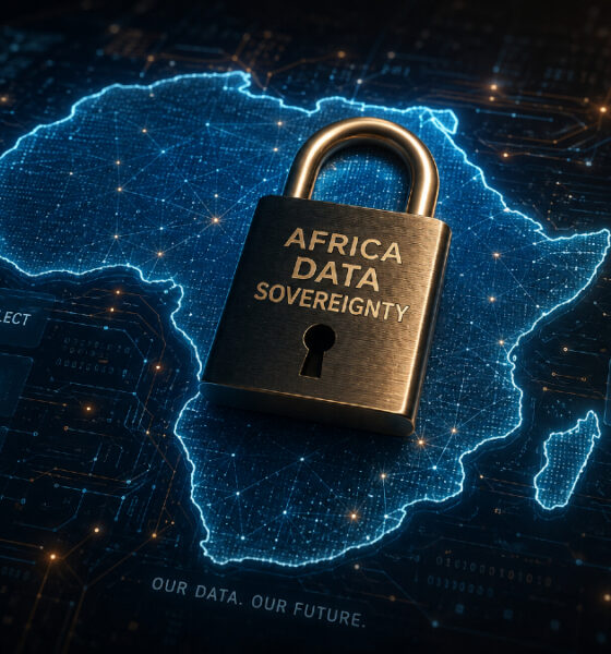 Africa data sovereignty concept: a padlock over a digital map of Africa, emphasizing the need for the continent to govern its own data before external actors do.