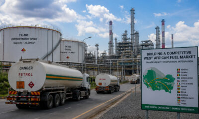 Fuel tanker trucks and refinery infrastructure symbolizing West Africa's regional fuel market and pricing benchmark integration