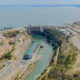 Aerial view of the Julius Nyerere Hydropower Project dam on the Rufiji River in Tanzania, generating power for East Africa's industrial growth