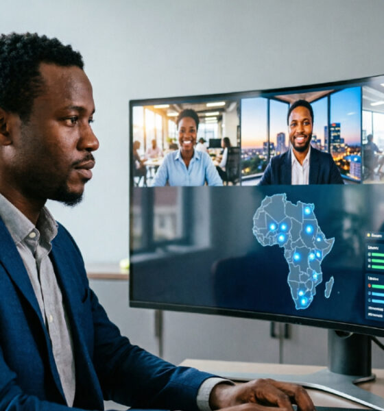 Remote cross-border team coordinating across African time zones using digital collaboration tools for seamless multinational operations.