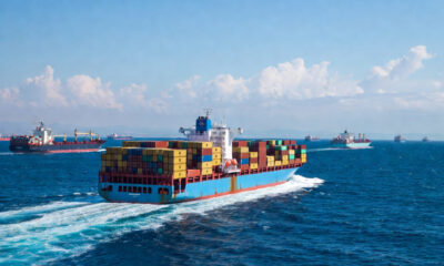 Ships with containers on the high seas illustrating high maritime traffic bypassing African ports