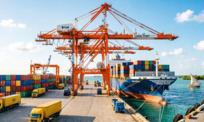 Cargo cranes at Lamu Port, Kenya, the maritime gateway of the LAPSSET trade corridor.