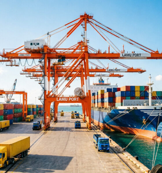 Cargo cranes at Lamu Port, Kenya, the maritime gateway of the LAPSSET trade corridor.